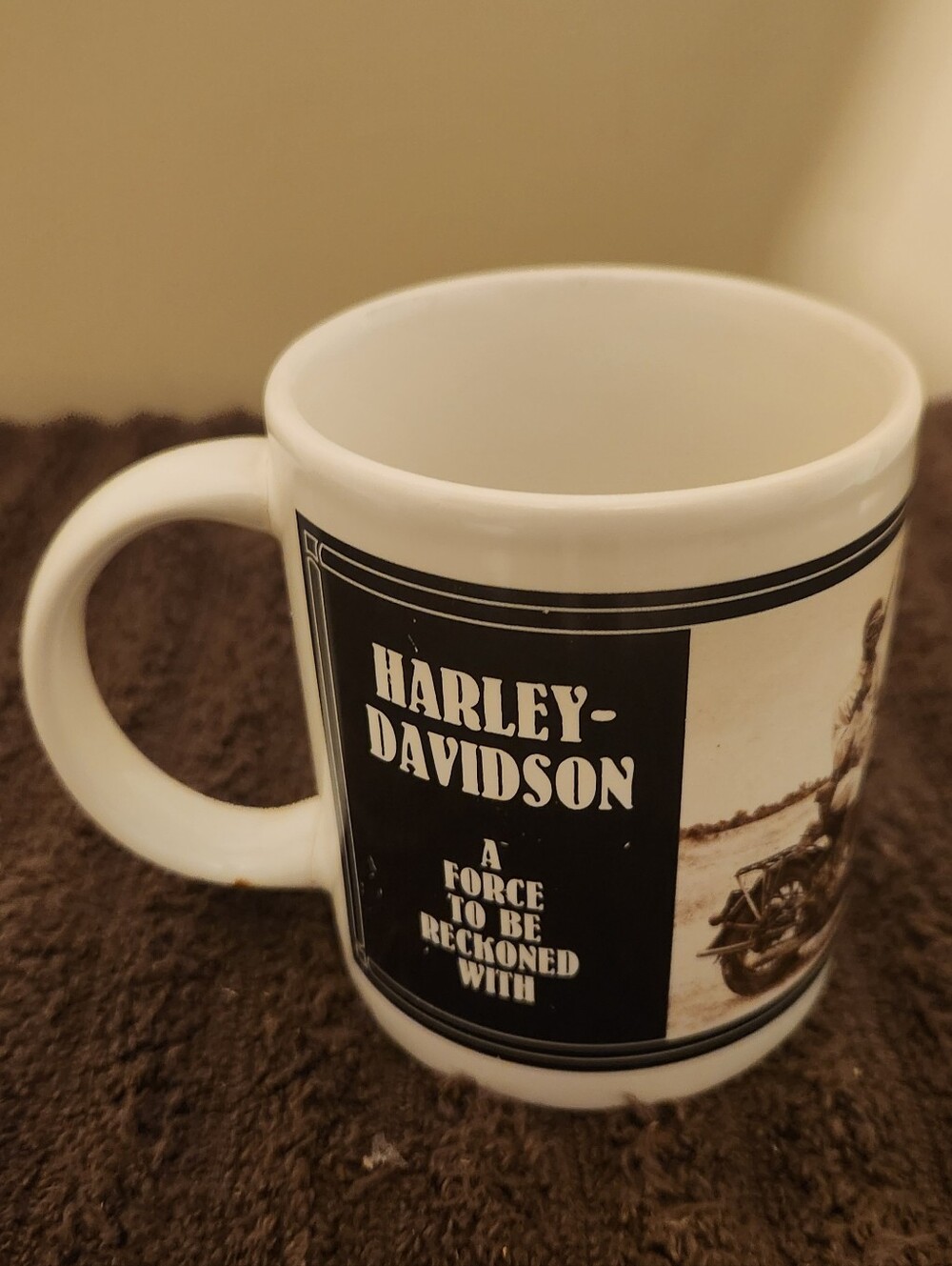 Harley-Davidson Black and White Rider *A Force To Be Reckoned With* Logo Mug